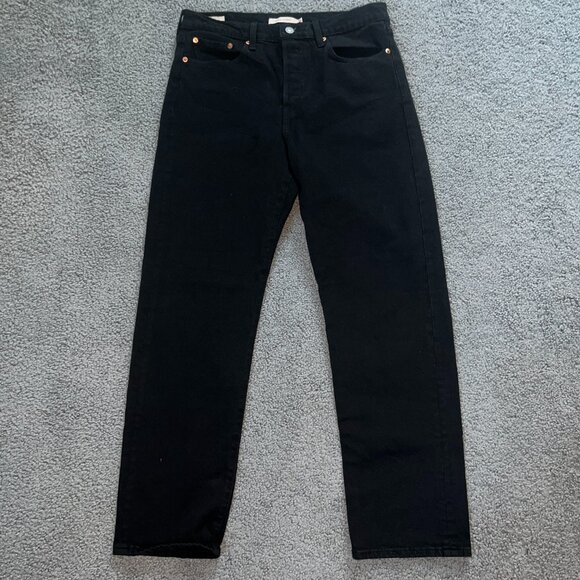 LEVI'S BIG E WEDGIE STRAIGHT HIGH WAIST JEANS IN TRUE BLACK DENIM -ECU - W30 L28 - Picture 1 of 11